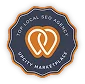 A circular badge with the text "Top Local SEO Agency" and "UpCity Marketplace," featuring an orange and white heart-shaped logo in the center.