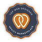 A circular badge with an orange and white heart-shaped logo in the center and the text "Top Web Designer UpCity Marketplace" around the border.