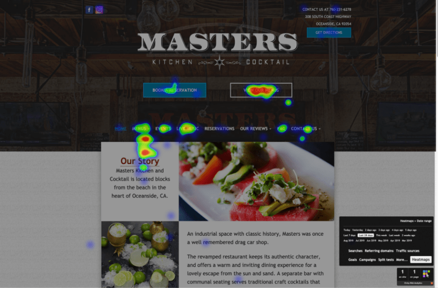 screenshot of masters kitchen website heatmap clicks