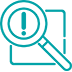 A graphic of a magnifying an exclamation point on a paper on a transparent background