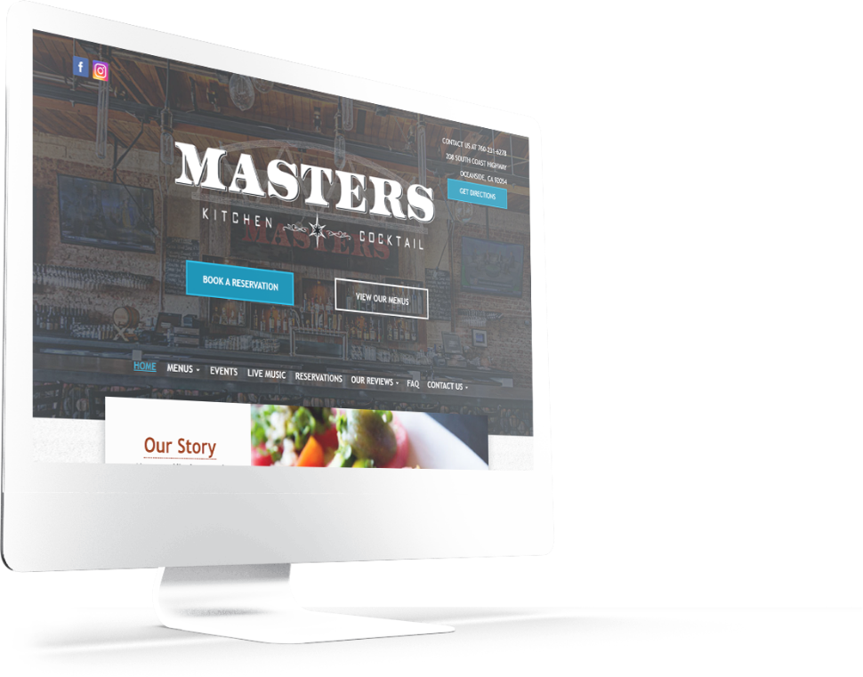 A restaurant website’s homepage shown on an iMac desktop monitor