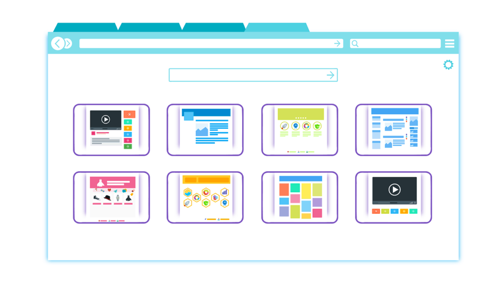 Illustration of an opened browser tab with displayed shortcuts to 8 pages recently or frequently visited