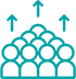 A graphic of people forming a pyramid with three upward arrows above them