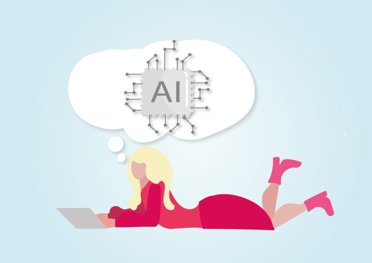 woman working on a laptop thinking about AI | Epidemic Marketing Woman working on a laptop thinking about AI